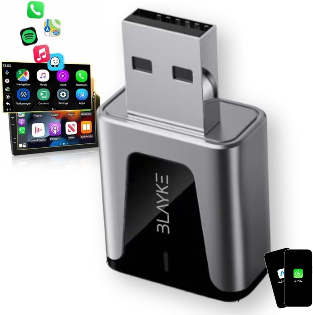 2025 Upgraded Wireless CarPlay Adapter  2-in-1 CarPlay & Android Auto, Plug & Play, Converts Wired to Wireless, Low Latency, USB-A & C, Compatible with iOS 10+ & Android, Works with All Cars