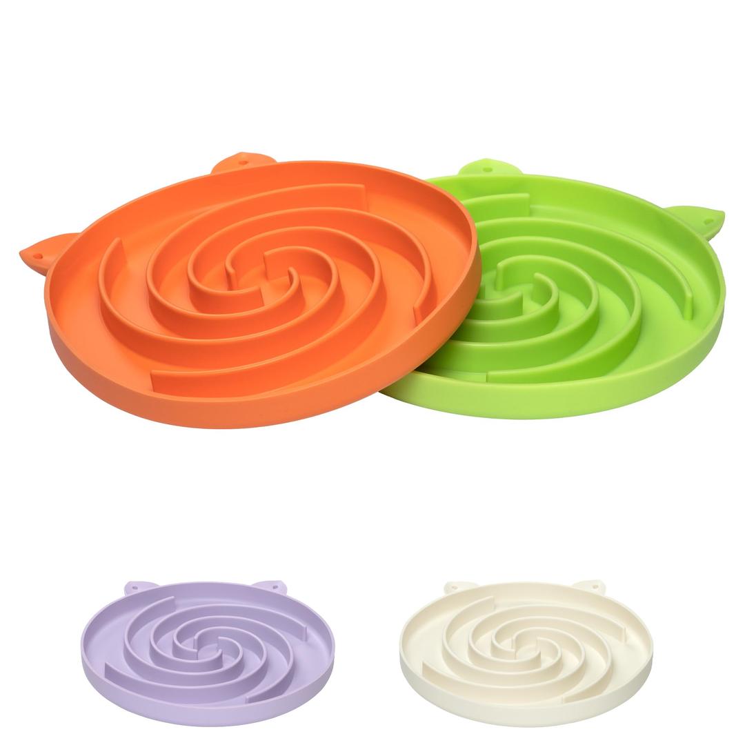 Slow Feeder Cat Bowl, Easy to Clean Silicone Bowl, Ideal for Dry and Wet Food (Orange and Cyan)