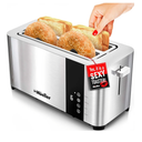 Mueller UltraToast Full Stainless Steel Toaster 4 Slice, Long Extra-Wide Slots for Bagels and Waffles, 6 Browning Levels, LED Display, Cancel/Defrost/Reheat Functions & Removable Tray, Kitchen Gadgets