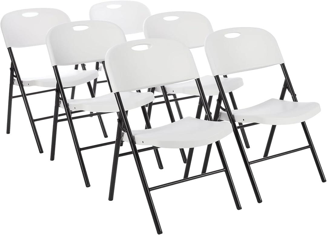 Sturdy Foldable Plastic Chair, Portable, 350-Pound Capacity, White, 6-Pack
