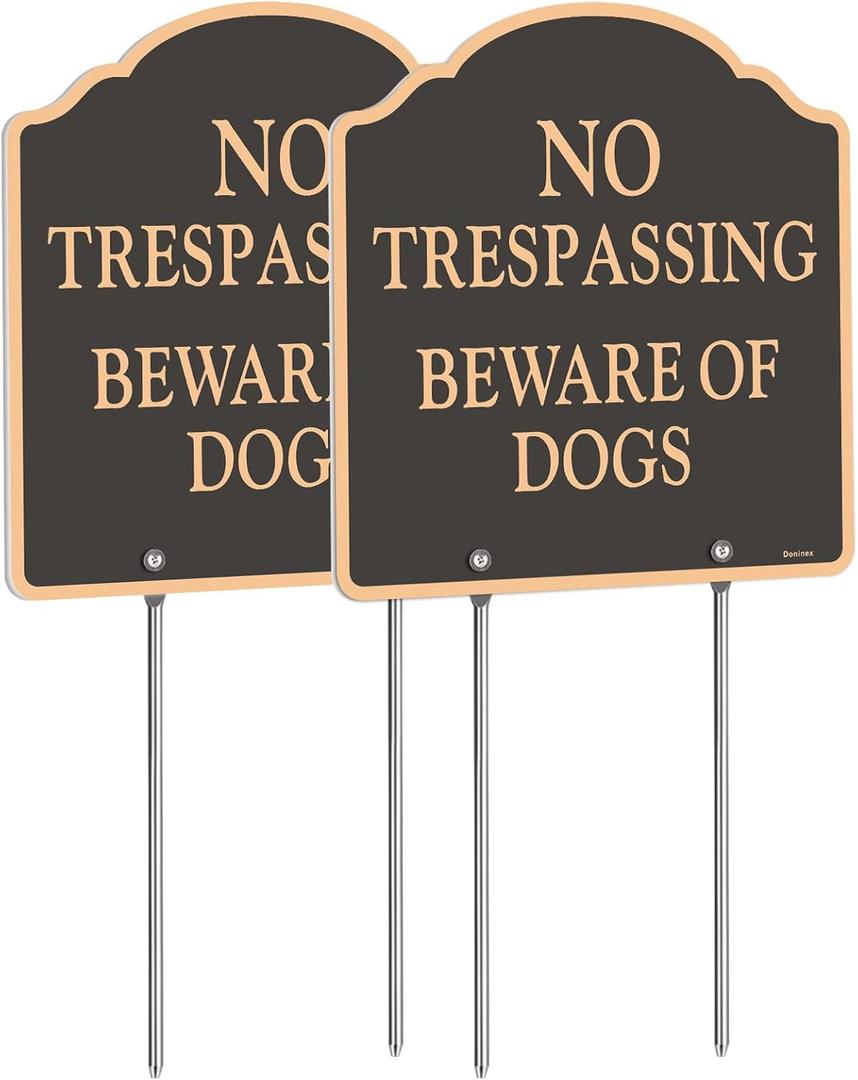 Large (2 Pack) 12x12 Inch No Trespassing Beware of Dog Sign, Reflective, Aluminum, Metal, Weatherproof Up to 7 Years Outdoor, Includes Stakes for Easy Mounting