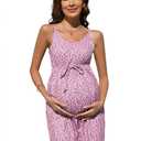 FUNJULY Maternity Romper Shorts Womens Casual Spaghetti Strap Maternity Jumpsuits Tie Waist Tank Top Short Romper Pajama PinkDot M