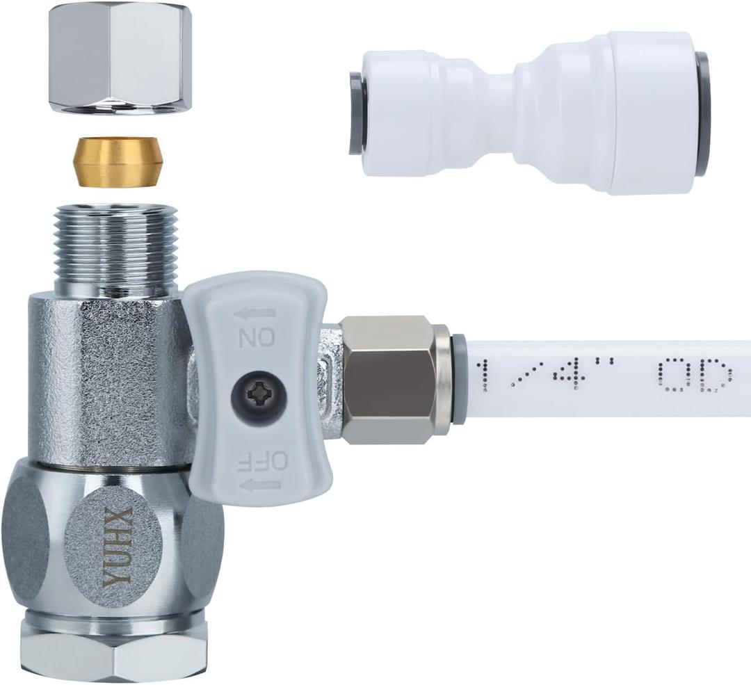 YUHX Feed Water Adapter 3/8" x 1/4" or 3/8" Add-A-Tee, 1/2 x 1/4 or 3/8 Water Line splitter,1/4 Push to Connect not Fit Thread or Braided Hose