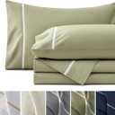 Bedsure 100% Cotton Sheets Queen Size Set - 500 Thread Count Cotton Sateen Bedsheets, Luxury Hotel Quality, Soft & Breathable Bedsheets, 16" Deep Pocket, 4-Piece, Include Queen Flat Sheet Green