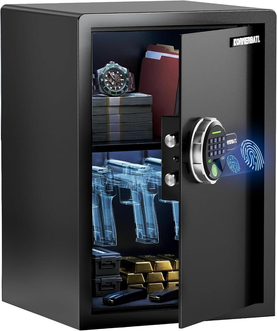 KornerBatl 35 lb Biometric Gun Safe, 4 Handgun Storage with Rack