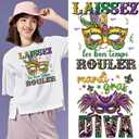 Carnival Iron on Sticker Decal Mardi Gras Patches for Clothing Mask Flower Washable Heat Transfer Decals Vinyl Stickers for Clothes Bag T-Shirt DIY Decor