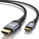 JSAUX Mini HDMI to HDMI Cable 10FT, [Aluminum Shell, Braided] High Speed 4K 60Hz HDMI 2.0 Cord, Compatible with Camera, Camcorder, Tablet and Graphics/Video Card, Laptop, Raspberry Pi Zero W -Grey