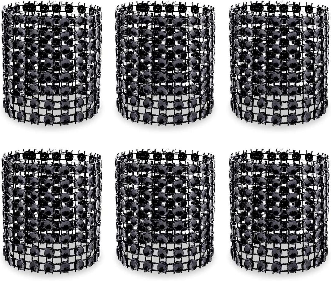 KPOSIYA Napkin Rings, Pack of 120 Rhinestone Napkin Rings Diamond Adornment for Place Settings, Wedding Receptions, Dinner or Holiday Parties, Family Gatherings (120, Black)