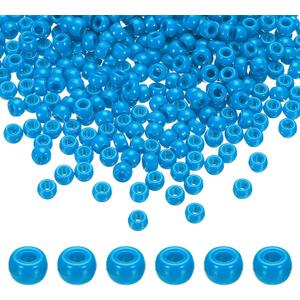 HARFINGTON 1000Pcs Blue Pony Beads 6x9mm Acrylic Bulk Plastic Barrel Bead for Necklace Key Chain Jewelry Making Earring Hair Braiding