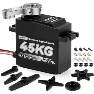 45KG Servo Motor Steering High Torque for RCSmraza HV 8.4V Coreless Waterproof Digital Servo Stainless Steel Gear Compatible with RC 1/10 1/8 Car Truck Crawler/Robot/Boat with 25T Servo Horn270