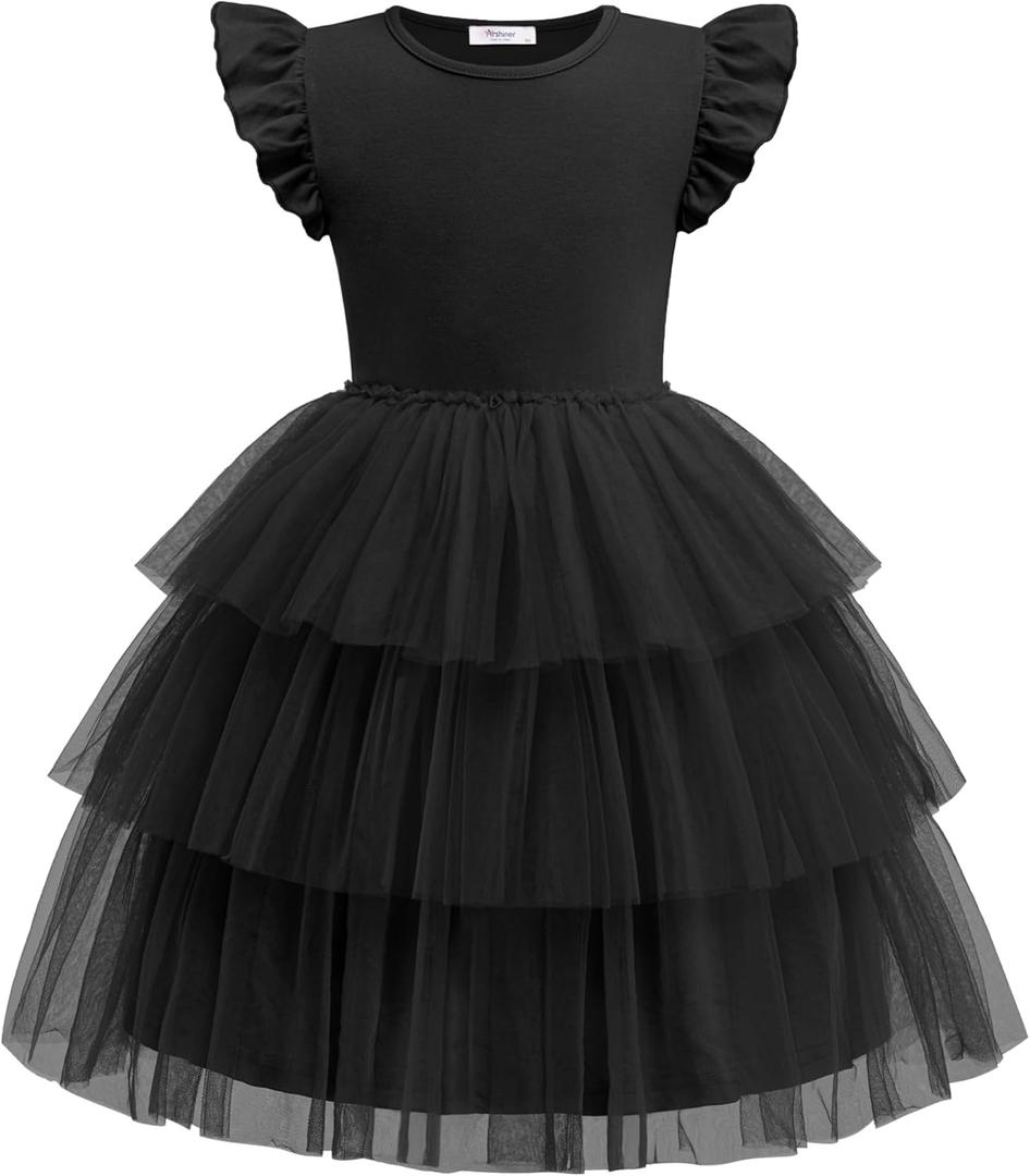 Arshiner Toddler Tutu Dress Girls Fluffy Tiered Summer Dresses Cute Party Tulle Sundress for Kids 2-7Y (4-5T, Black)