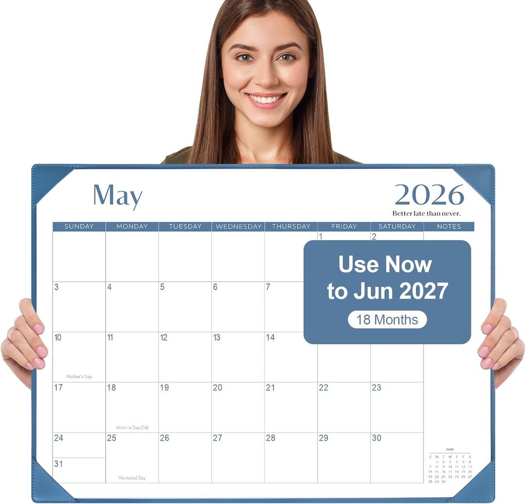 Gannyfer Desk Calendar 2026-2027 with Desktop Mat, Simplified Large 22" x 17" Desktop Pad Calendar, 18 Month Desk Calendar 2026, Use Now to Jun 2027, Office Supplies Perfect for Home School and Office - Blue