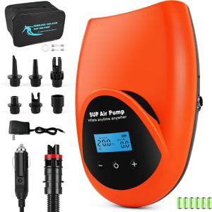 Tonsim Rechargeable Paddle Board Electric Pump, 20 PSI SUP Pump with 4 Preset Modes, Dual-Stage Inflation & Deflation, 12V DC Car Connector, Auto Shut-Off for Paddle Boards, Kayaks and Tents