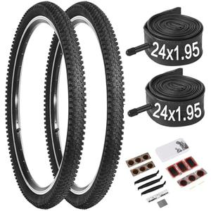 Fansport 24/26x1.95” Bike Tire, 2 Pack 24/26x1.95 Folding Bicycle Tire and Tube, 24/26 Inch Mountain Bike Tires,Replaceable 26/24 Inch Bike Tires with Repair Tools for MTB,BMX