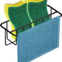 KESOL Adhesive Kitchen Sink Sponge Holder + Dish Cloth Hanger + Soap Holder, 2-in-1 Kitchen Sink Caddy, 304 Stainless Steel Rust Proof, Water Proof, No Drilling (Black)