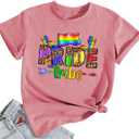 Pride Shirt Women Rainbow Heart Tee Top LGBTQ Equality Rights Short Sleeve Pink (Pink, L)