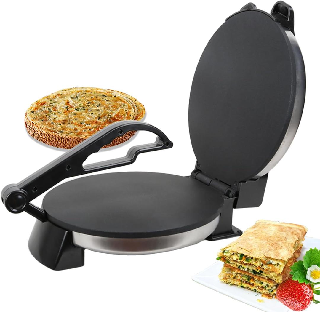 10 inch Roti Maker,Tortilla Maker Machine,Cast Iron Heavy Duty Tortilladora Press,Non Stick Surface, Non-Slip Feet,Crepe Maker, Dough Maker for Flour Tortilla,Black