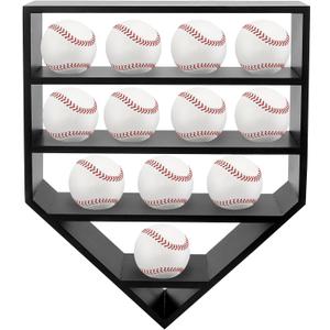 Baseball Display Case,Baseball Holders for Balls,12.8x16 inches Large Black Shadow Box for 12 Baseballs Wall Mount,Without Door,for Home Run and Collector Autograph Balls