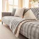 Velvet Couch Cover, Faux Fur Sofa Covers, Non-Slip Plush Couch Cover Furniture Protector (Light Grey,36"x82"/4-stear Cover)