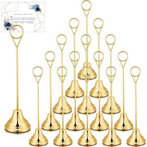 Marspark 16 Pcs Table Number Holders 8'' Metal Place Card Holders Weddings Table Sign Menu Memo Note Picture Photo Round Clip Weighted Base Stand for Anniversaries Birthdays Restaurants(Gold)