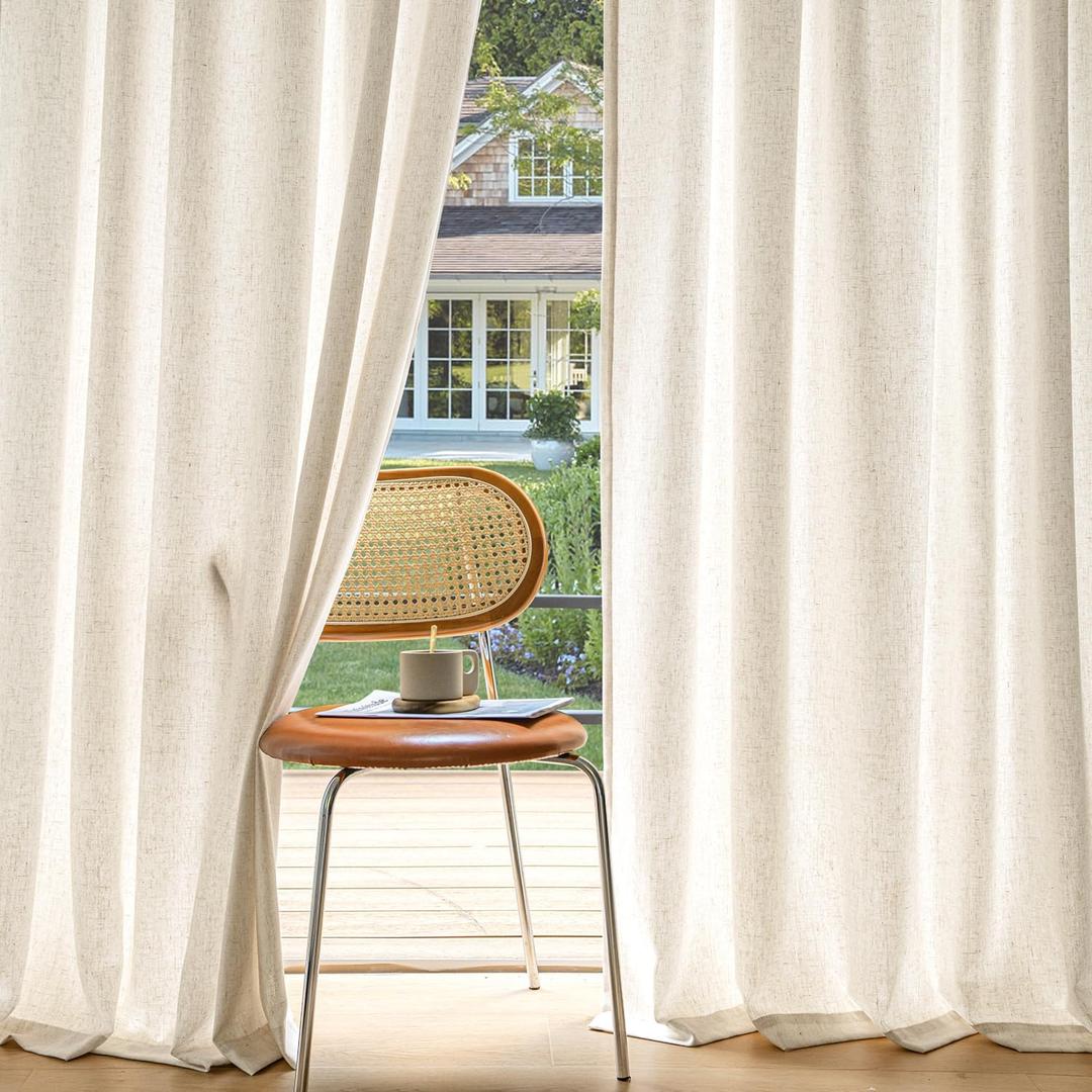 MIULEE Non-See-Through Privacy Linen Curtains 2 Panels, Light Filtering Window Curtains Farn house Textured Back Tab Semi Sheer Drapes for Bedroom Living Room, 52 x 108 Inches Long, Ivory