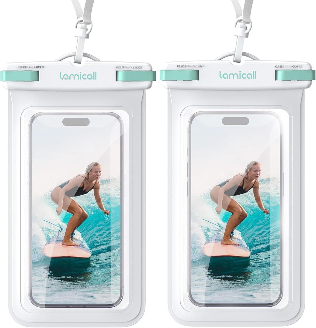 Lamicall 2 Pack Green White Cell Phone Bag, for Mother Mom, Birthday Gift for Father Teens Girls Boys Phone Pouch (Sky White-7")