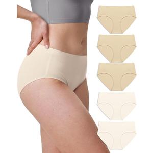 Neione Women's Cotton Underwear No Show Hipster Panties with Seamless Look No Panty Lines (5-pk Light Nude) S
