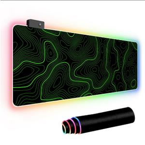 RGB Mouse Pad LED Desk Mat Large Gaming Mousepad Black and Green Line Design, Keyboard Pad XL Mouse Mat for Home and Office