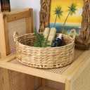 Round Water Hyacinth Storage Baskets for Organizing Round Wicker Basket with Double Handles-Wicker Baskets for Shelves