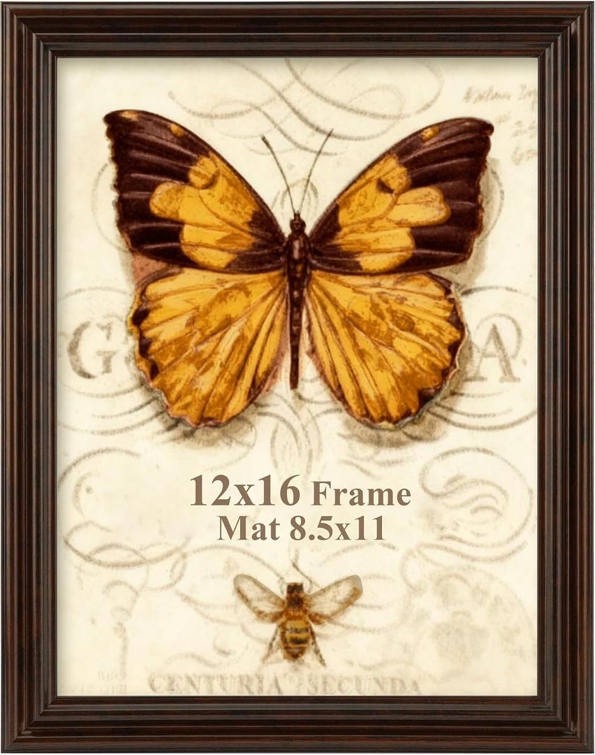 Splinterix 12x16 Picture Frame, 2 Pack Ornate Vintage Picture Frames for Wall or Tabletop Display, 12 x 16 Photo Frame with Real Glass, Display Poster 8.5x11 with Mat or 12x16 without Mat for Antique Déco, Brown