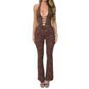 Raruxxin Women Sexy See Through Lace Jumpsuit Sleeveless Backless Cut Out Skinny Long Romper Sheer One Piece Outfit Clubwear (Lar)