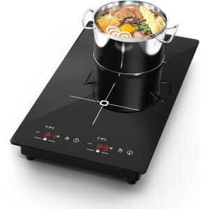 VBGK Double Induction Cooktop, 2300W 110V Portable Induction Cooktop with LED Touch Screen 9 Levels Settings,Electric cooktop with Child Safety Lock & Timer 2 burner
