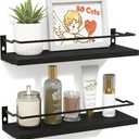 RICHER HOUSE Bathroom Shelves, Black Floating Wall Shelf Organizer Over Toilet Storage with 2 Shelves
