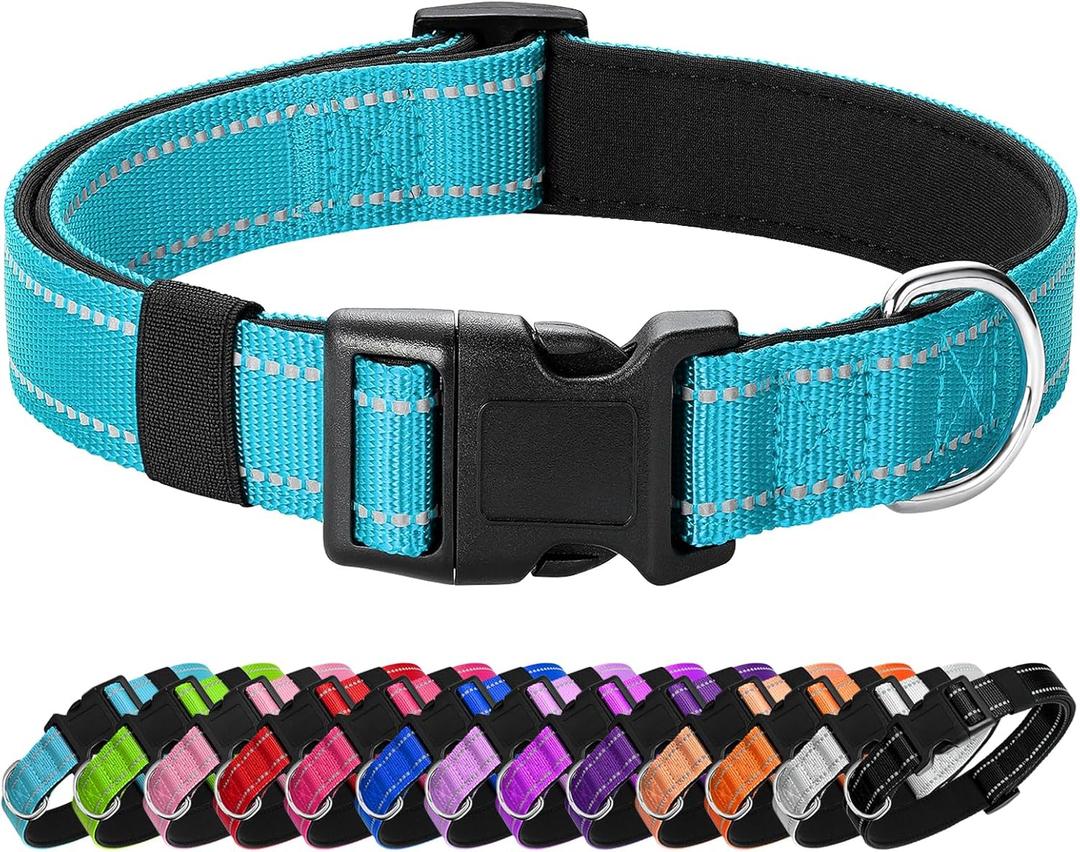 Reflective Dog Collar Padded with Soft Neoprene Breathable Quick Release Basic Dog Collars for Large Dogs Sky Blue Boy (L:width 1"neck 17.5-27")