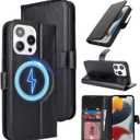 Zouzt for iPhone 13 Pro 6.1" Genuine Leather Wallet Case with Card Holder, for MagSafe Magnetic Wireless Charging, Flip Folio Book Kickstand Shockproof Cover Women Men for iPhone 13 Pro - Black