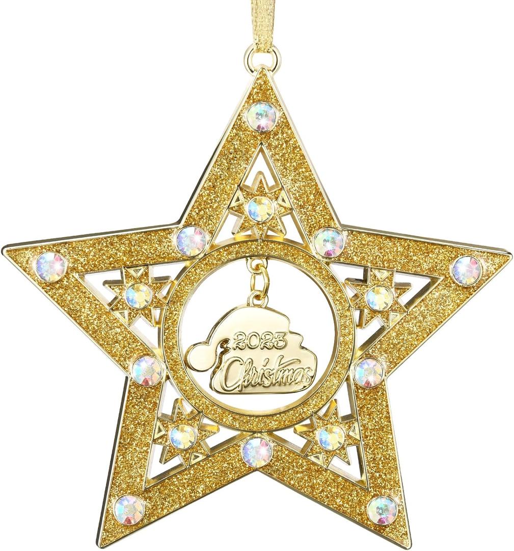 Custom Photo Ornament for Christmas Tree, Christmas Ornament with Picture Inside Hanging Projection Pendant Home Decor for Family Xmas Party Memorial Gifts (Star-gold)