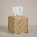 OLETHA Square Tissue Box Cover - Aesthetic Desk Decor for Room, Home & Office - Tissues Cube Boxes Holder - Rattan Textured