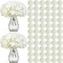 Auihiay 104 PCS Artificial Hydrangea Flowers, Silk Hydrangea Artificial Flowers Heads with Stems, Full Hydrangea Flowers for Wedding Centerpieces, Home Garden Party Decor (Ivory)