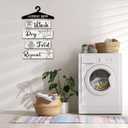 Blulu 5 Pieces Laundry Room Decor Rustic Vintage Farmhouse Room Rules Hanging Sign Wooden Wash Dry Fold Repeat Laundry Accessories for Bathroom,Home 19.7 x 11 Inch(White Backing)