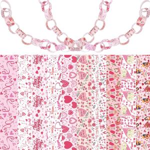 600 Pcs Mother's Day Paper Chain Garland Kit, Decorative Patterned Strips for DIY Paper Chain Crafts, Pink Floral Heart Designs for Party Home Spring Decorations