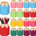16 Pcs Pencil Shaped Pen Holders Plastic Pencil Holder Desktop Pen Cups Colorful Pencil Storage Organizer Cute Penci-l Pot Makeup Brush Container for Desk School Office Home Table Decoration