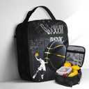 Basketball Kids Lunch Box Basketball Sport Insulated Lunch Bag Tote for Boys Girls Cooler Reusable Ball Themed Lunchbox with Shoulder Strap for School Office Picnic Work Travel
