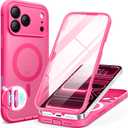 BERFY for iPhone 17 Pro Max Case, Compatible with MagSafe, Built-in Glass Screen Protector, Camera Protection, Shockproof Full Body Phone case 6.9", Translucent Deep Pink