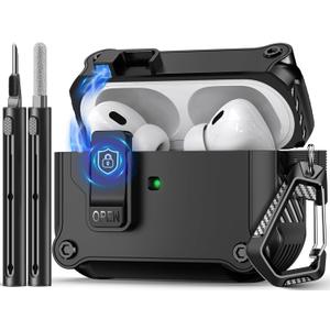Pohgelan Compatible with AirPods Pro 2nd/1st Case,Magnetic Automatic Lock with Cleaning Kit,Compatible with Magsafe Cover -Black