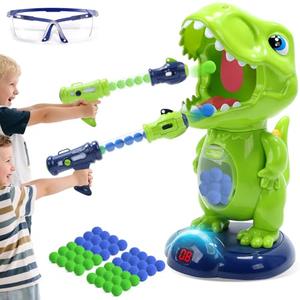 EagleStone Movable Dinosaur Shooting Toys for Kids,Electronic Target Shooting Games with 2 Pump Gun,48 Balls Party Favor Toys with Score Record, LED & Sound, Dino Toys Gift for Boys and Girls,Green