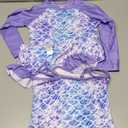 Funnycokid Girls Swimsuit 3 Pieces Long Sleeve Rash Guard Set Tankini Bathing Suits Summer Kids Swimwear 3-10 Years (6-7 Years, A-purple Mermaid)