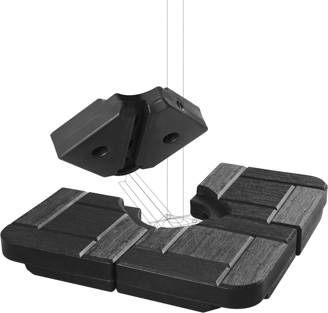 FRUITEAM 4Pcs Patio Umbrella Base Heavy Duty, 190lb Capacity Heavy Cantilever Umbrellas Weight Stand with Easy-Fill Spouts for Water or Sand for 9-10FT Outdoor Umbrellas Use(Black), 9-10 Feet Long With a 54-60 Inch Canopy