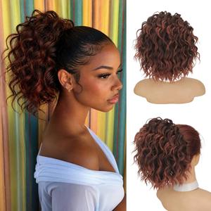 Isaic Drawstring Ponytail Extension, 8 Inch Short Pony Tails Hair Extensions Synthetic Hairpiece for Women(T1B/350#)