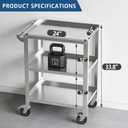 Stainless Steel Utility Cart 3 Tier - Heavy Duty Rolling Cart with Silent Wheels & Handle, Commercial Food Storage Trolley for Kitchen Restaurant Hospital Lab and Home, 16L x 24W x 34H