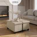 Storage Ottoman Bench with Bins, 30-in Storage Bench for Bedroom End of Bed, Folding Foot Rest Ottoman for Living Room Max 660lbs, Fabric Ottomans, Beige, 15"D x 30"W x 15"H